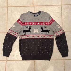 Chaps Nordic Crewneck Sweater Gray and Red